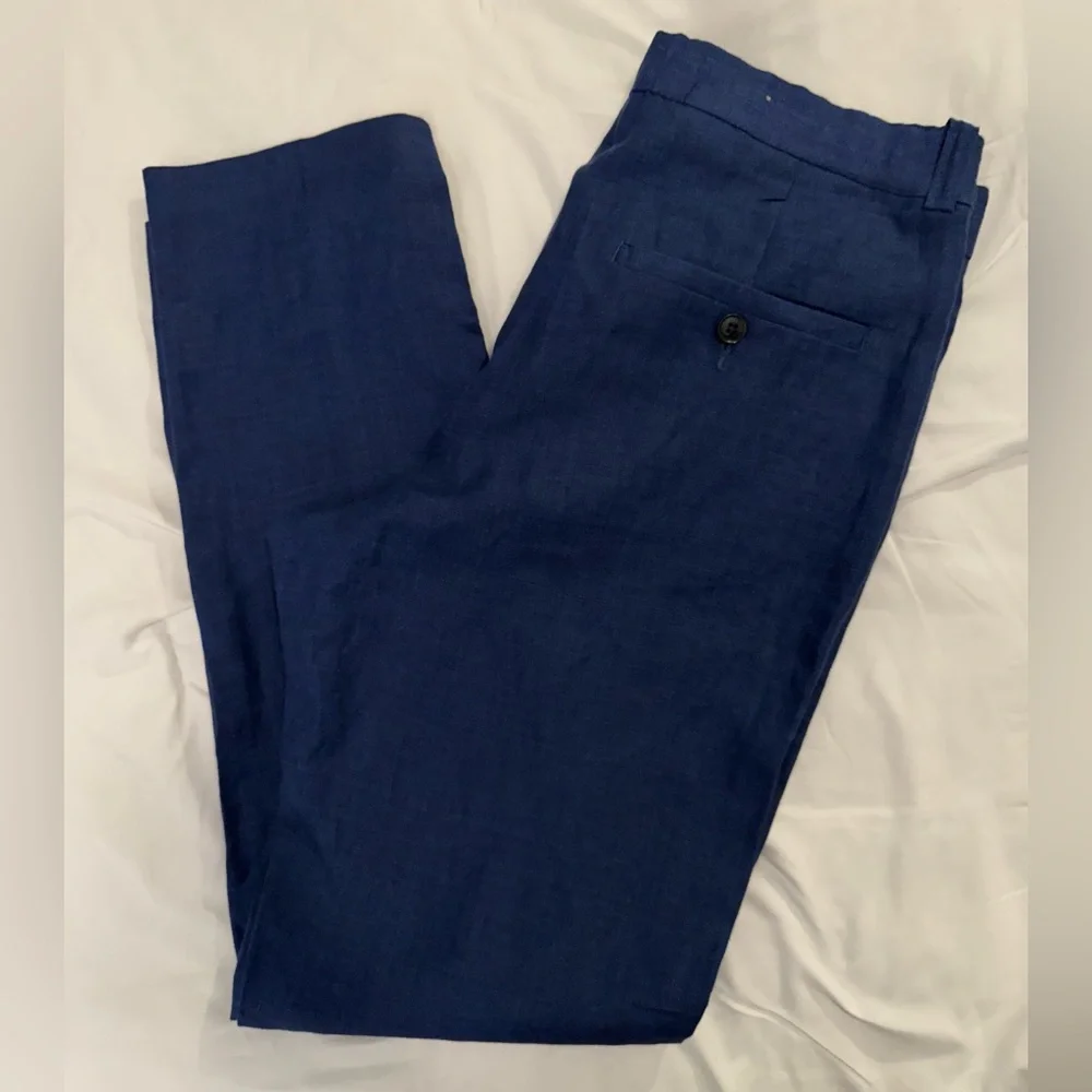 H&M linen pants, blue, never worn, slim fit, size 33R